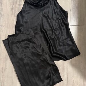 100% silk Black Sleeveless Top and Matching Pants Set NWOT